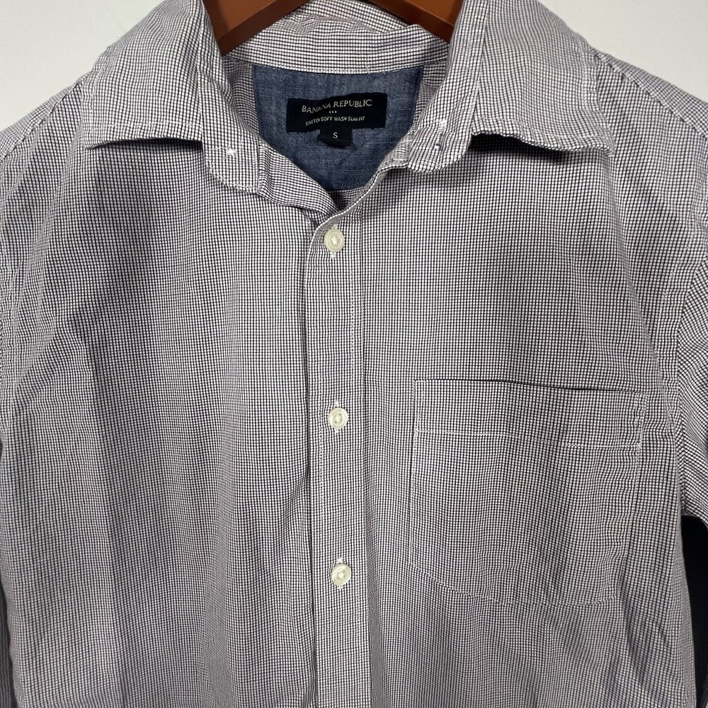 Banana Republic Shirt Mens Sm Soft Wash Slim Fit Plaid Button Up Work Career EUC - Picture 4 of 4